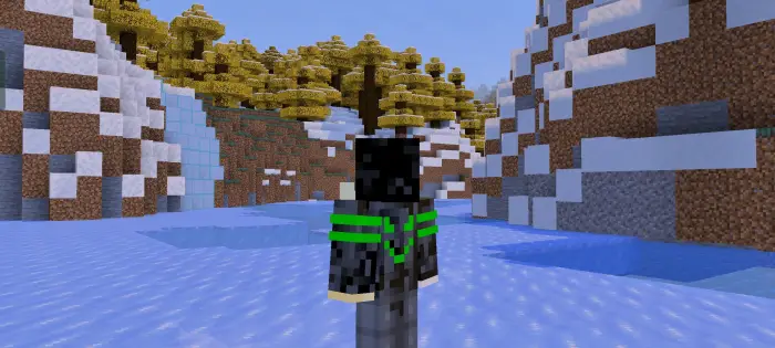 Player in snowy landscape with golden trees