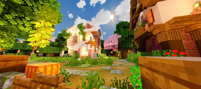 Vibrant village with enhanced lighting effects