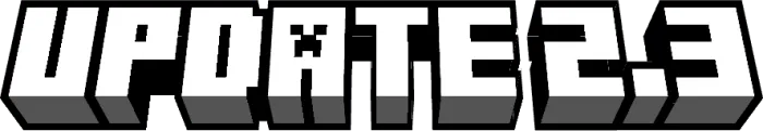 Blocky Update 2.3 text with pixel font