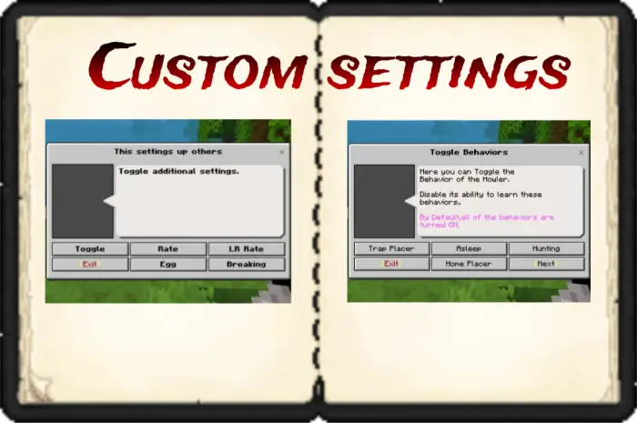 Two mod settings menus for customization.