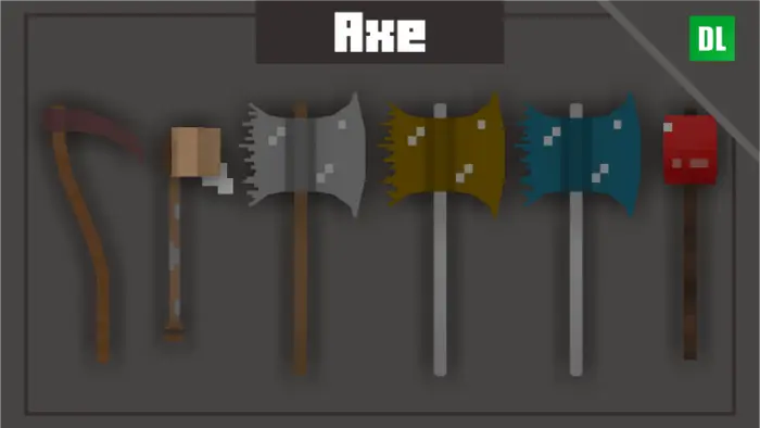 Five festive pixel axes with candy themes