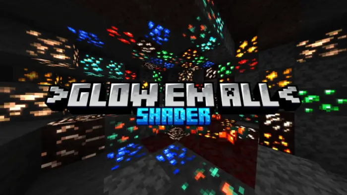 Glowing ores and blocks in a dark cave