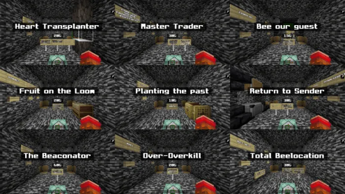 1. Nine achievement rooms with signs and blocks
