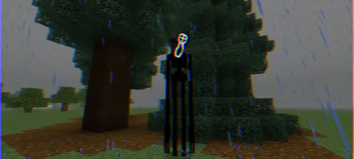 Tall horror creature in rain near trees