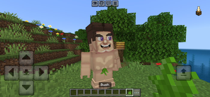 Grotesque Steve character stands outdoors