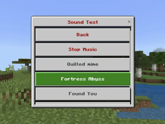 Sound test menu with Fortress Abyss selected.