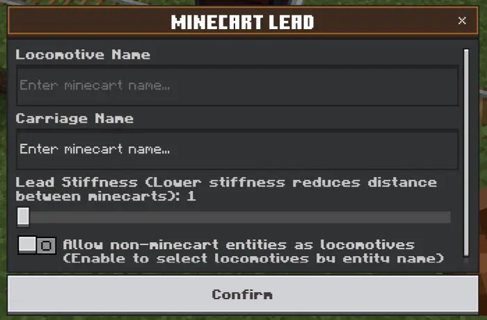 Minecart customization and lead settings menu