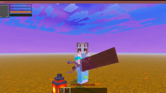 Character holding a giant chocolate sword