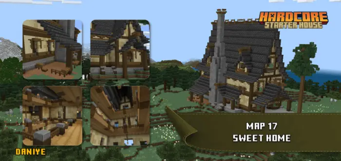 Large wooden starter house with stone chimney