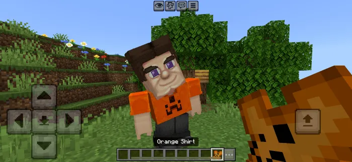Grotesque Steve character with orange shirt