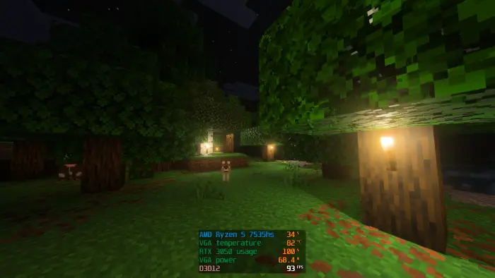 Enhanced lighting and shadows in a forest