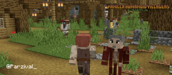 Humanoid villagers walking in a village