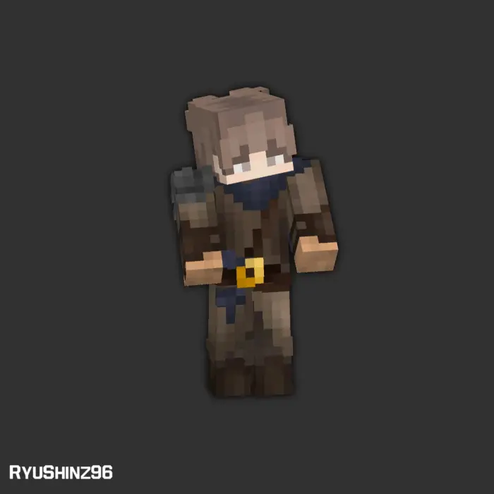 Pixelated survivor character in brown outfit