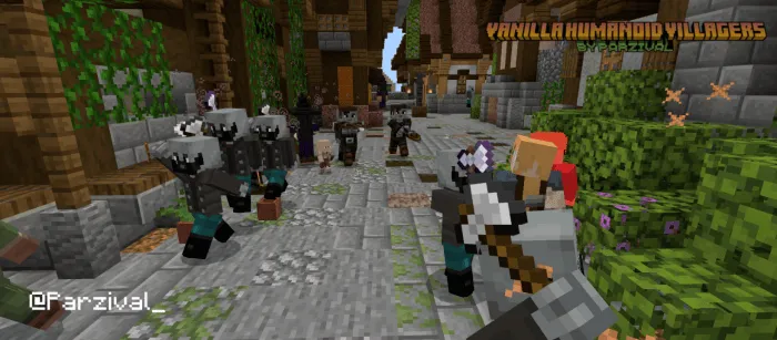Humanoid villagers face off with raiders.