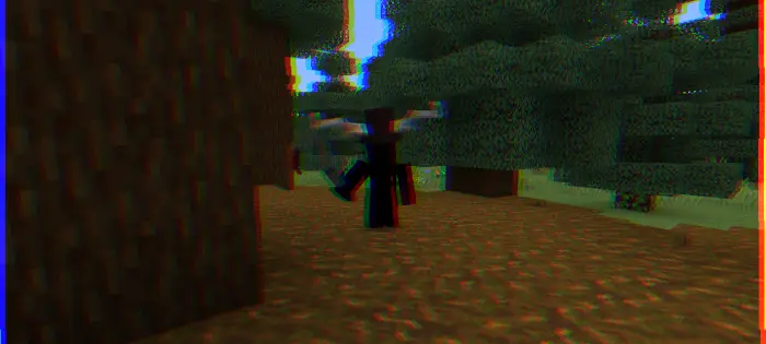 Glitchy horned creature in forest scene