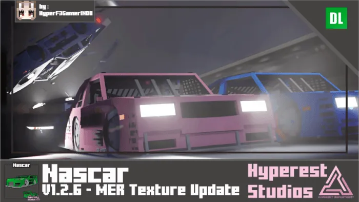 Blocky race trucks on a dark track racing.