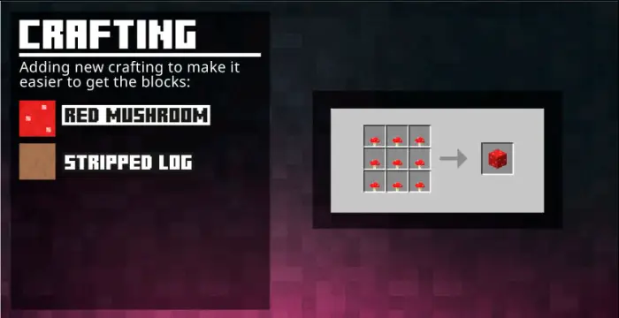 New crafting recipe for red mushroom block
