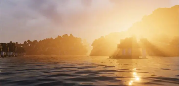Sunlight reflecting on realistic water surface