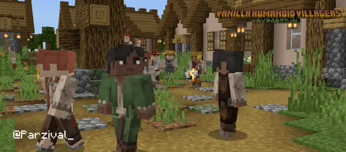 Humanoid villagers walking in a village