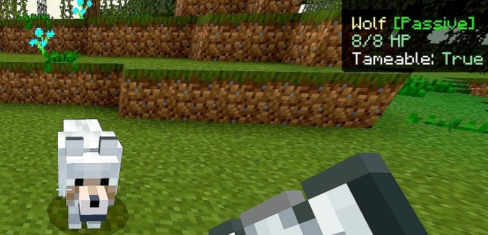 Blocky wolf with info panel on screen