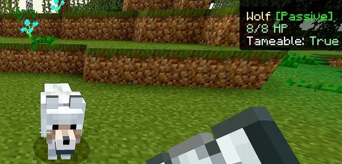 Blocky wolf with info panel on screen