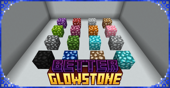 Sixteen colorful glowstone block variants displayed