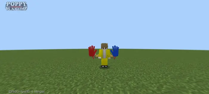 Blocky character with red and blue grab hands