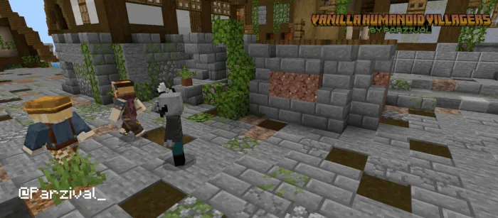 Humanoid villagers walking in a stone town