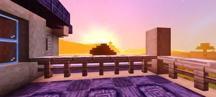 Balcony view of sunrise over plains biome