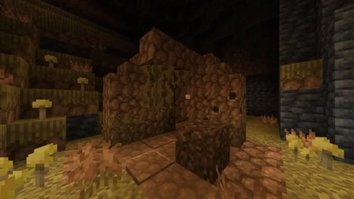 Mossy cave with new blocks and plants
