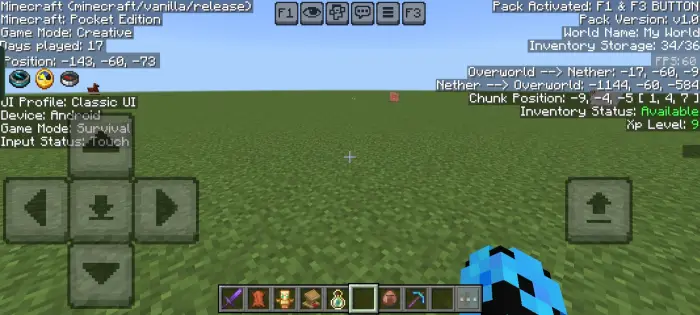 F1 and F3 debug buttons on game screen