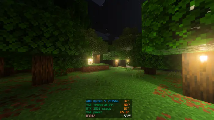 Enhanced lighting and shadows in forest scene