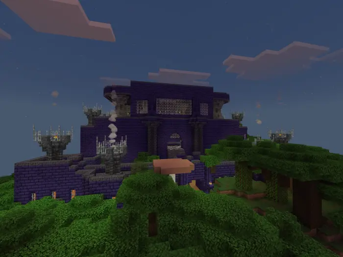 Dark fortress with eerie lighting at dusk