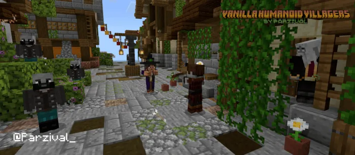 Humanoid villagers in a lively village scene