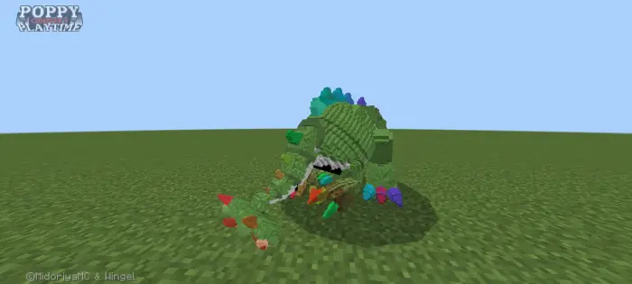 Blocky green monster with colorful spikes