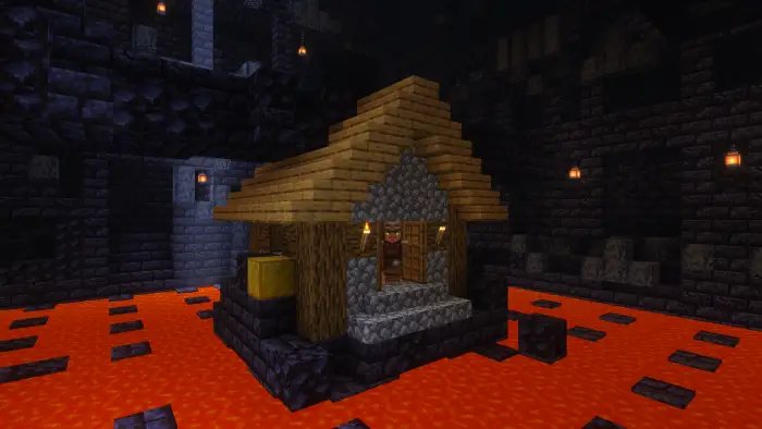 Screenshot showing a villager inside a Plains Village House in the treasure room of a Bastion Remnant.