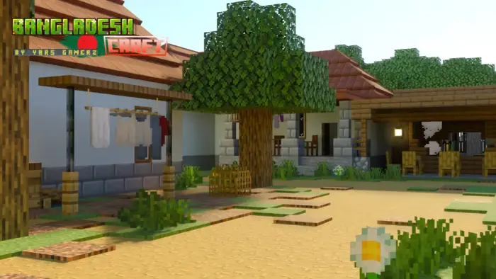 Village courtyard with tree and houses