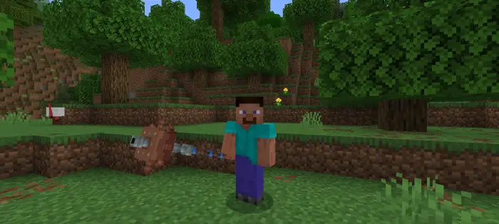 Blocky character with a large spiked weapon