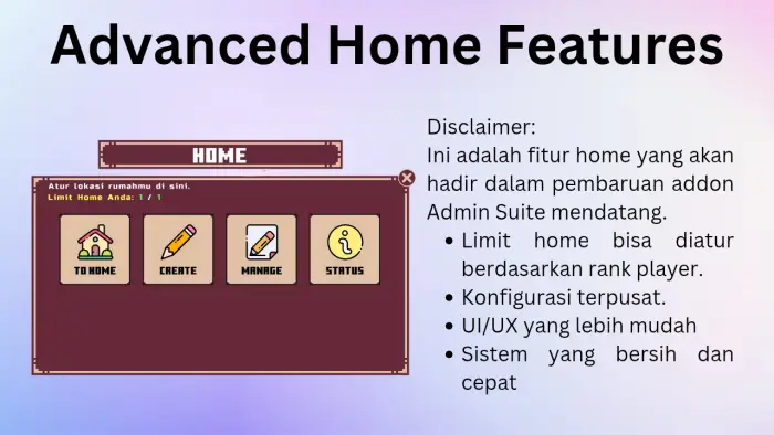 Home management menu and feature list