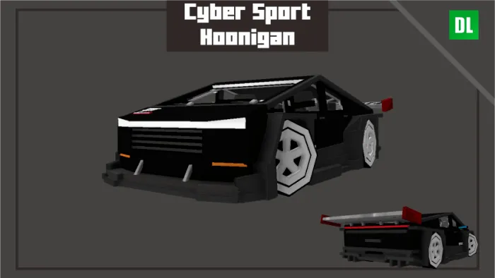 Blocky black cyber sport car with spoiler