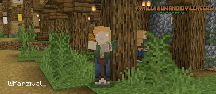 Humanoid villagers standing by wooden posts