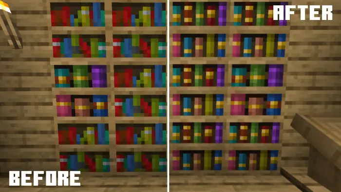 Before and after bookshelf texture update