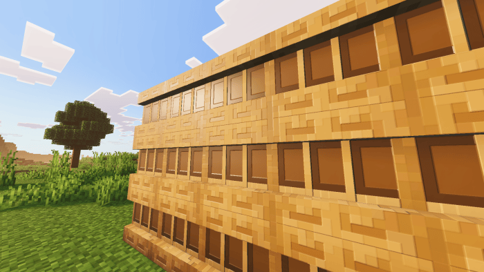 Wooden shelf blocks with shiny textures