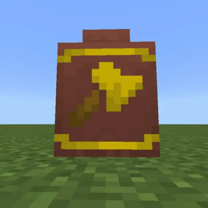 Pixelated decorative pot with yellow axe motif