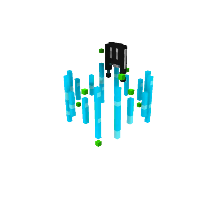 Blocky blue cyber-themed floating creature