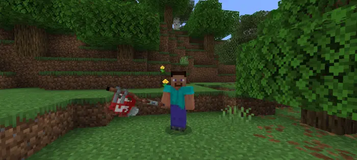 Character holding a large custom weapon outdoors