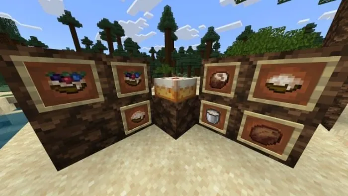 New foods and recipes displayed on item frames