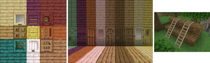 Various colorful wooden doors and trapdoors.