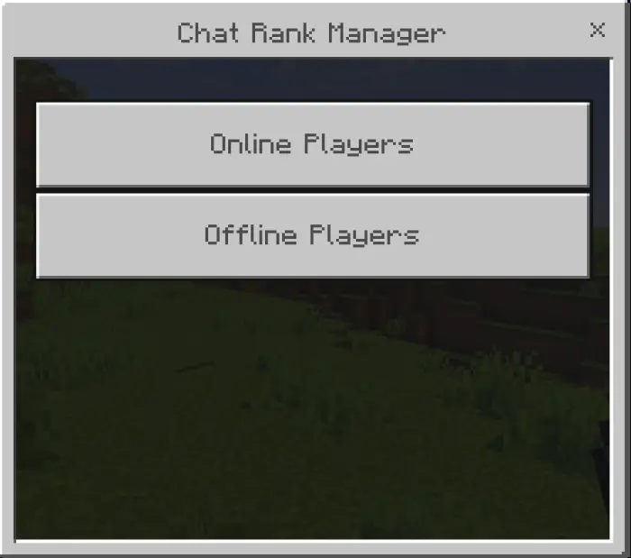 ALT Chat Rank Manager menu with two options