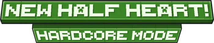 Green pixel text New Half Heart! Hardcore Mode